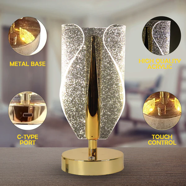 Luxury Crystal Table Lamp with USB Charging Touch Control