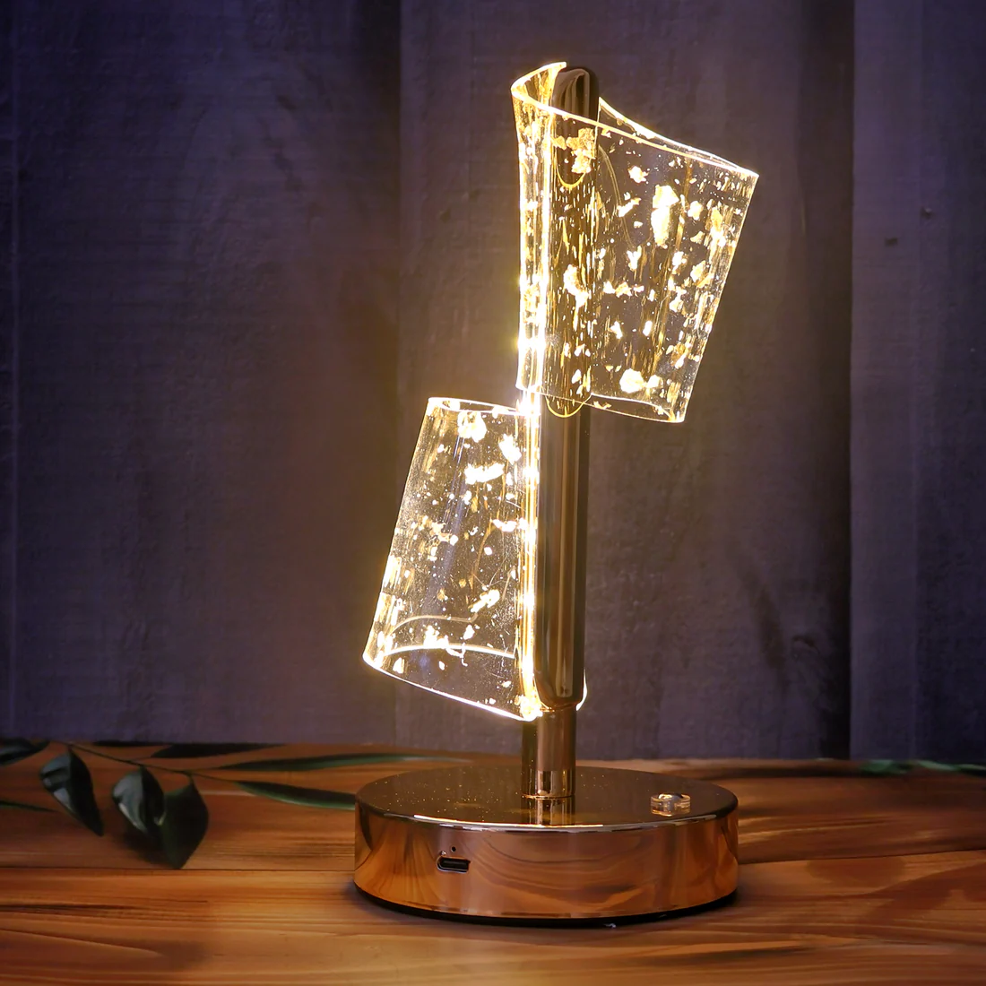 Golden Double Shade Crystal LED Table Lamp for Home Decor