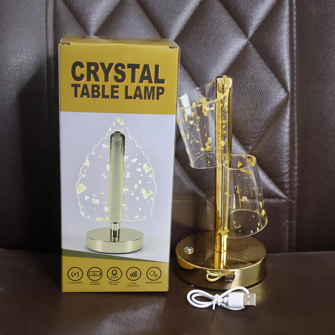 Golden Double Shade Crystal LED Table Lamp for Home Decor