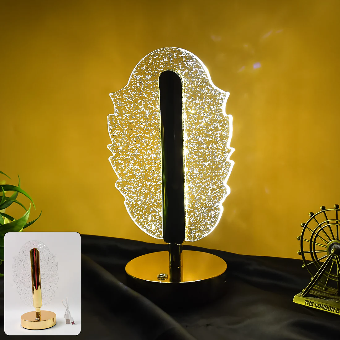 Elegant Feather Shape Crystal Table Lamp