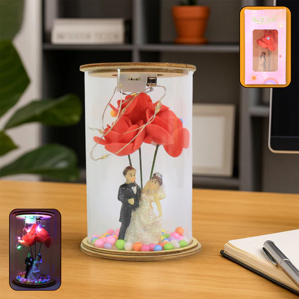 Wedding Couple Showpiece with LED Rose L...