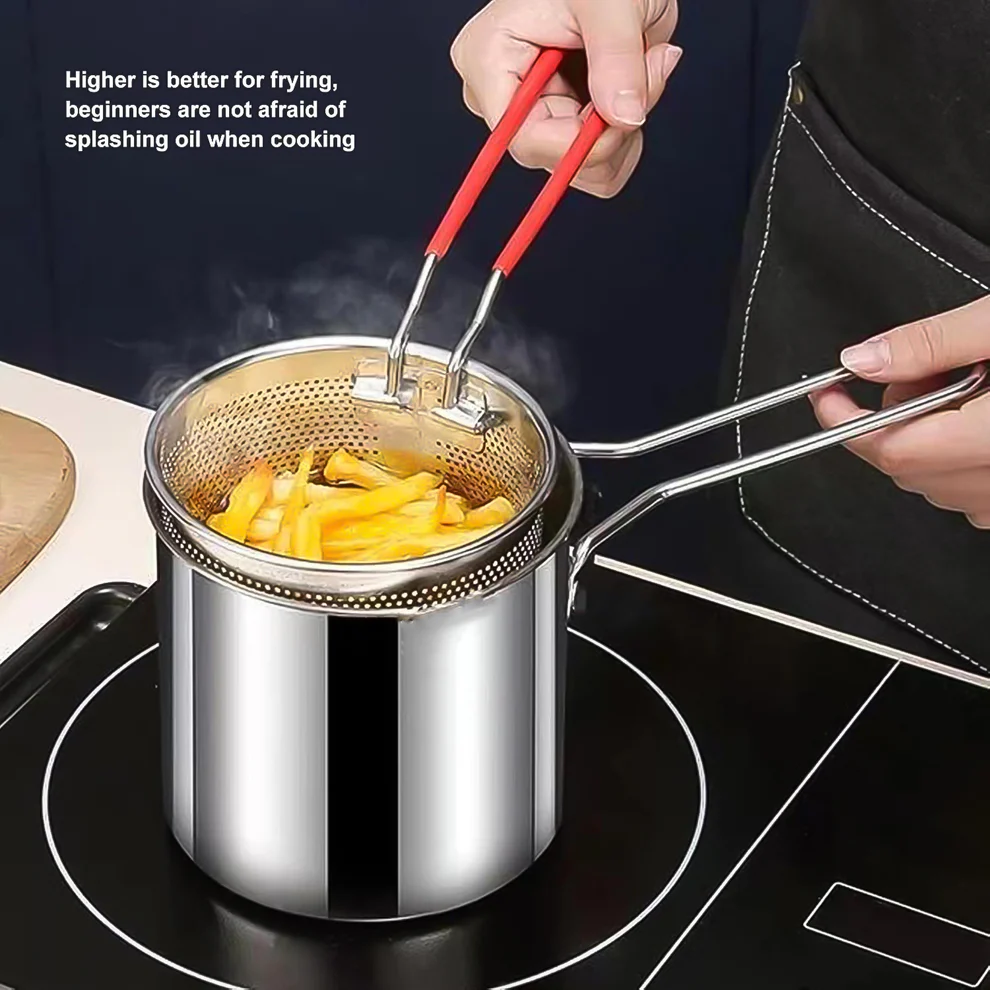 Small Deep Frying Pot with Strainer Basket 1200 ml