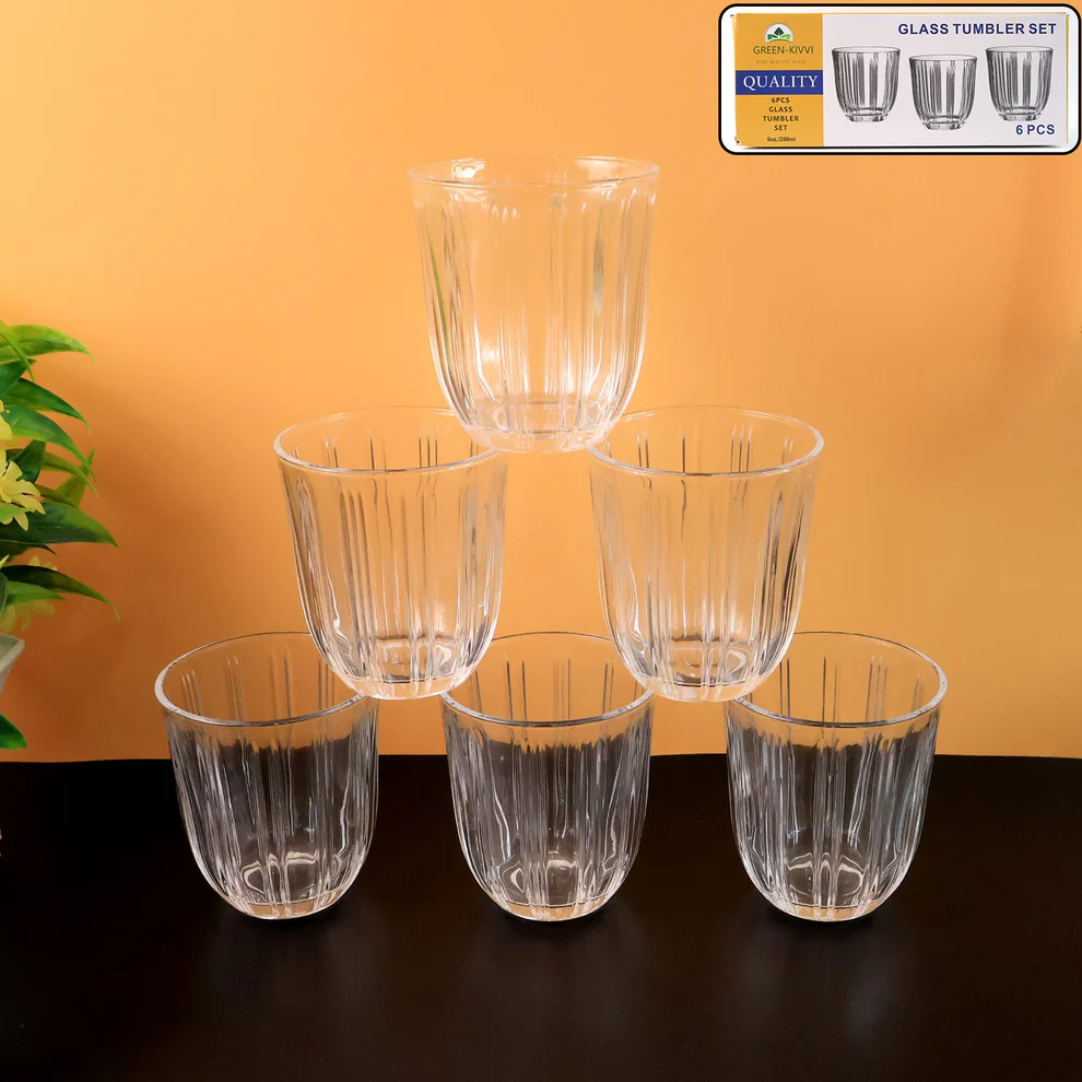 Transparent Glass Tumbler Set 256ml 6 Pi...