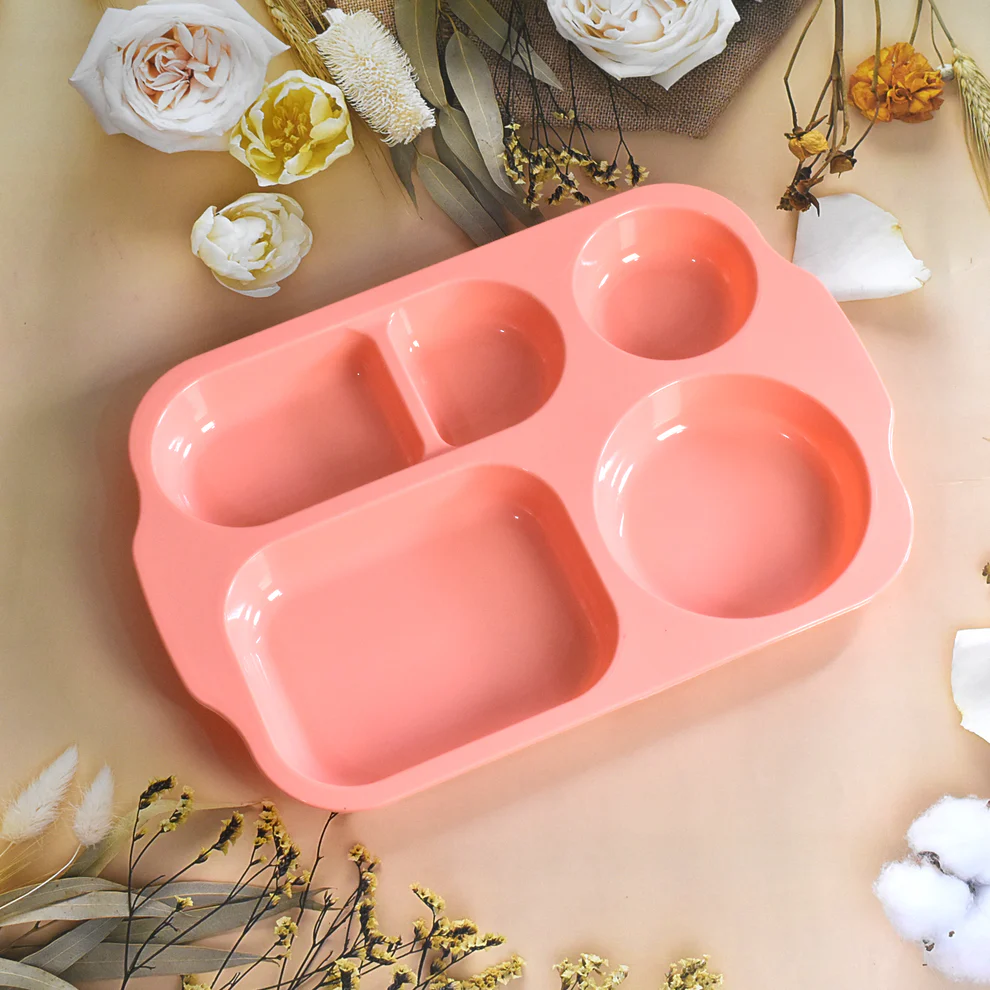 5 Compartment Square Unbreakable Plastic Food Plate
