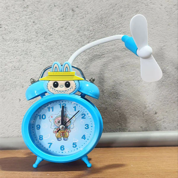 Cartoon Character Alarm Clock with Fan Dual Bell