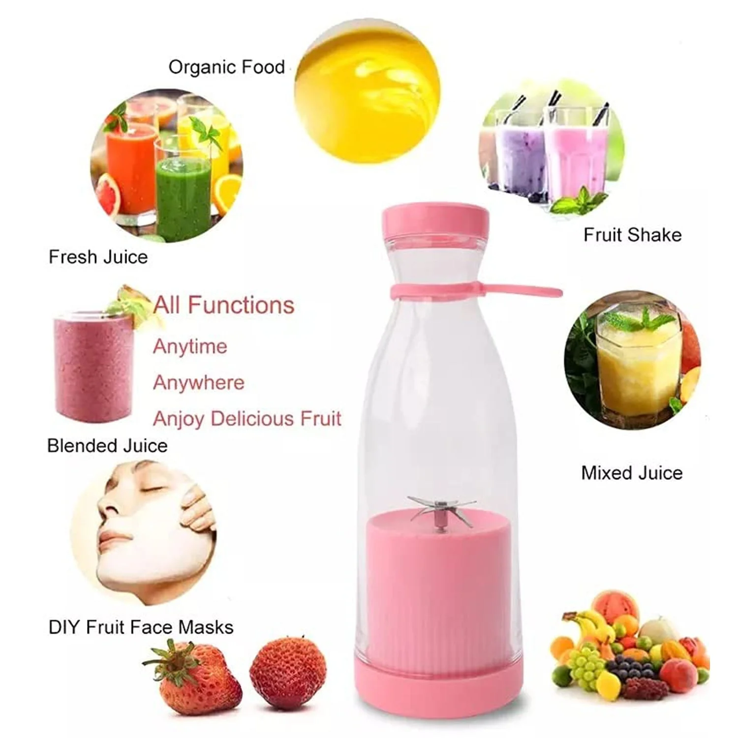 Portable Blender Juicer for Smoothies 420 ml Multicolour