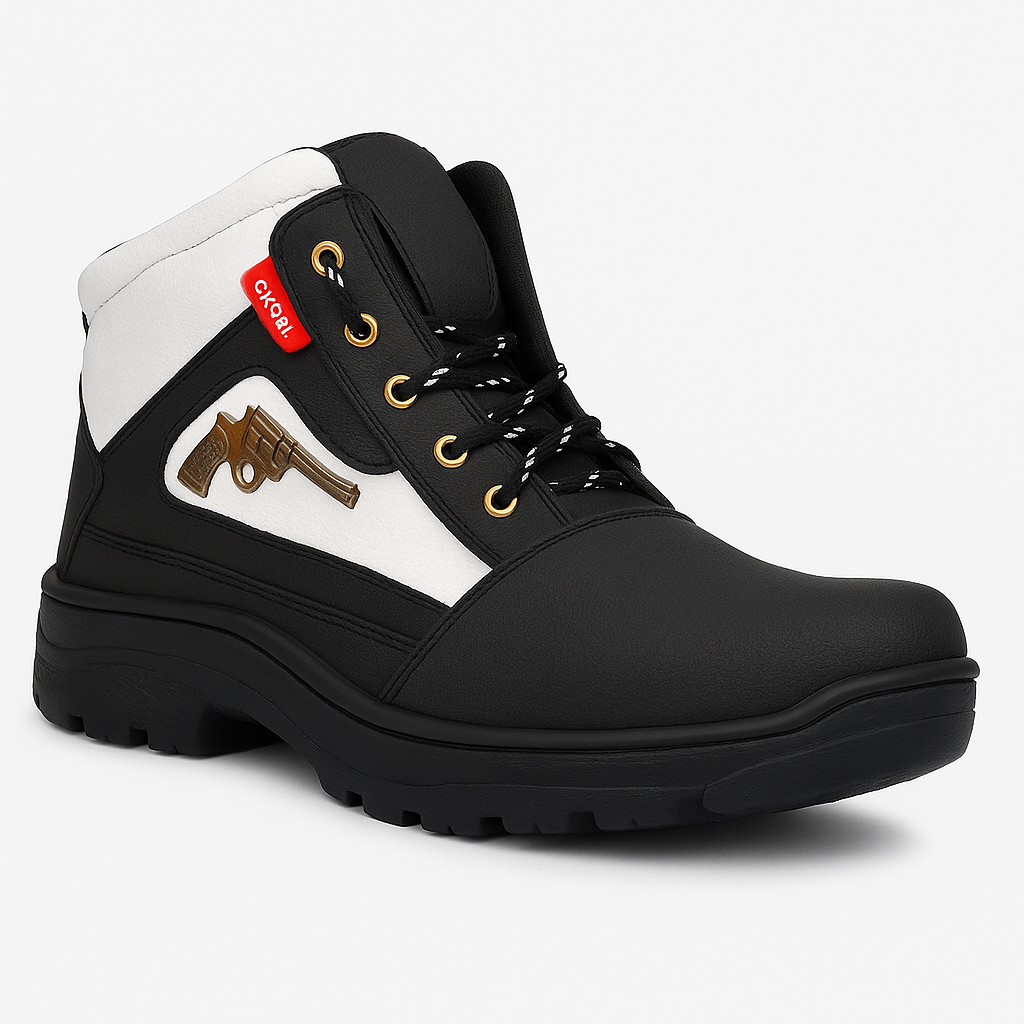 Latest Stylish Men’s Black Gun Boots | Premium Faux Leather Ankle Boots | Comfortable Slip-On Footwear for Men's & Boys