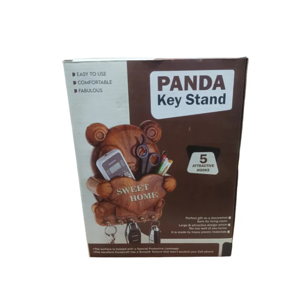 Cute Panda Wall Key Holder Rack with 5 Hooks