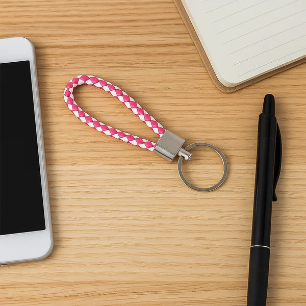Leather Style Keychain with Metal Ring