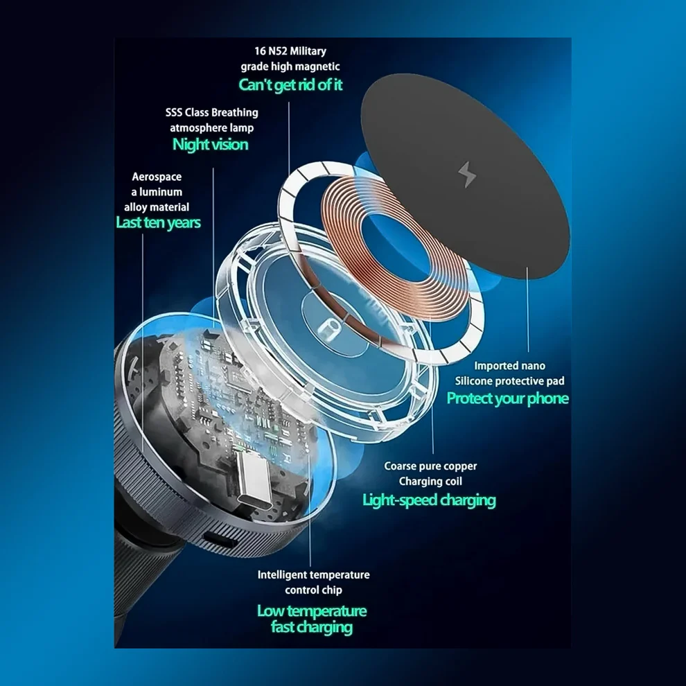 Magnetic Phone Mount Wireless Charger with Reactive Lights