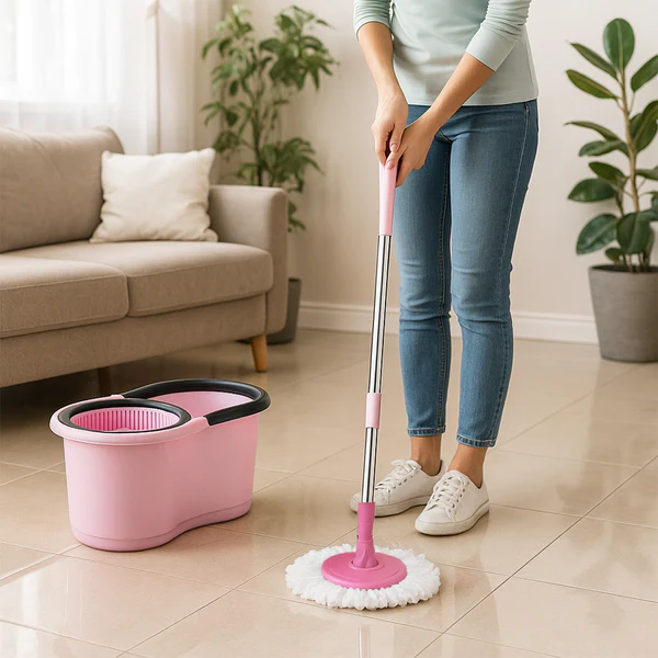 Quick Spin Mop With Steel Spin, Bucket Floor Cleaning, Easy Wheels & Big Bucket, Floor Cleaning Mop with Bucket