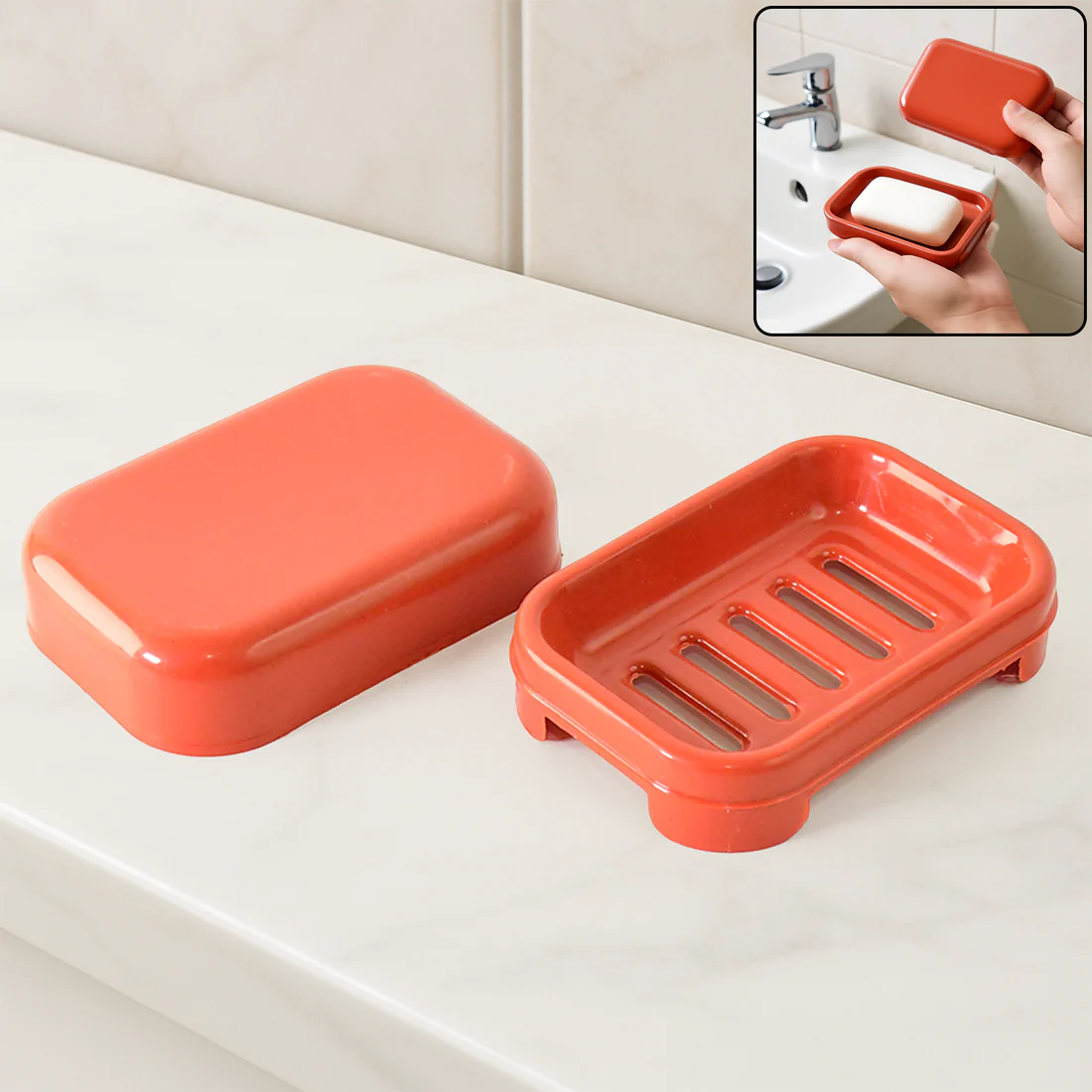 Rectangular Brick Red Plastic Soap Case