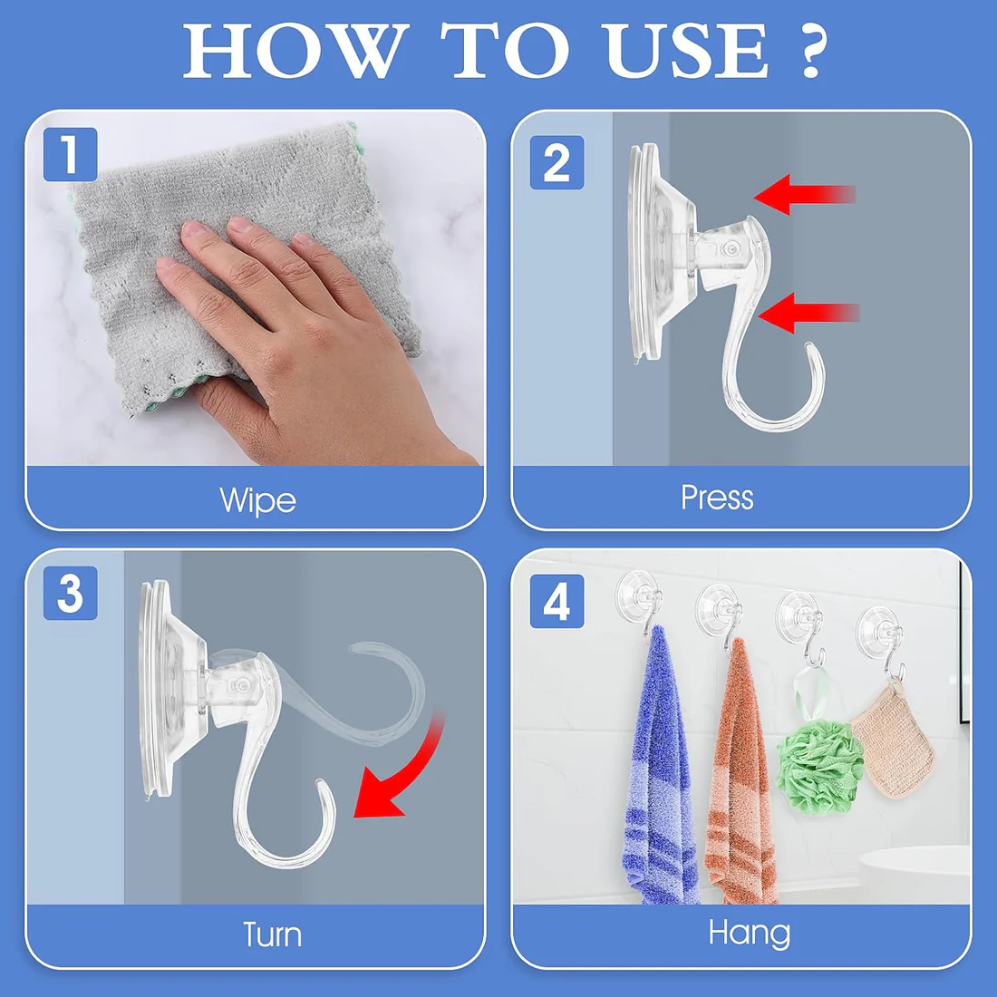 Plastic Suction Cup Hooks Set of 4