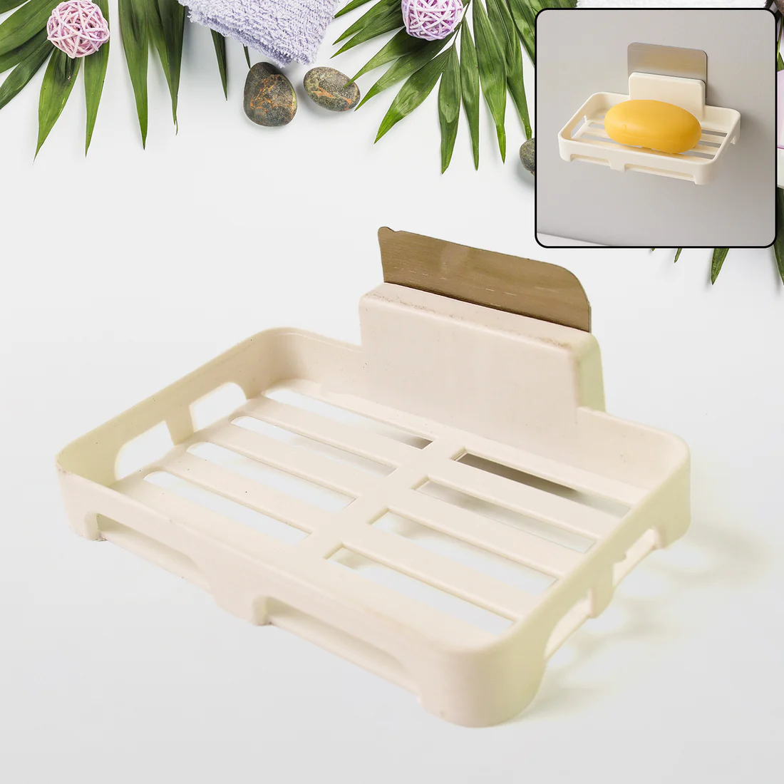 Self Adhesive Plastic Soap Dish with Dra...