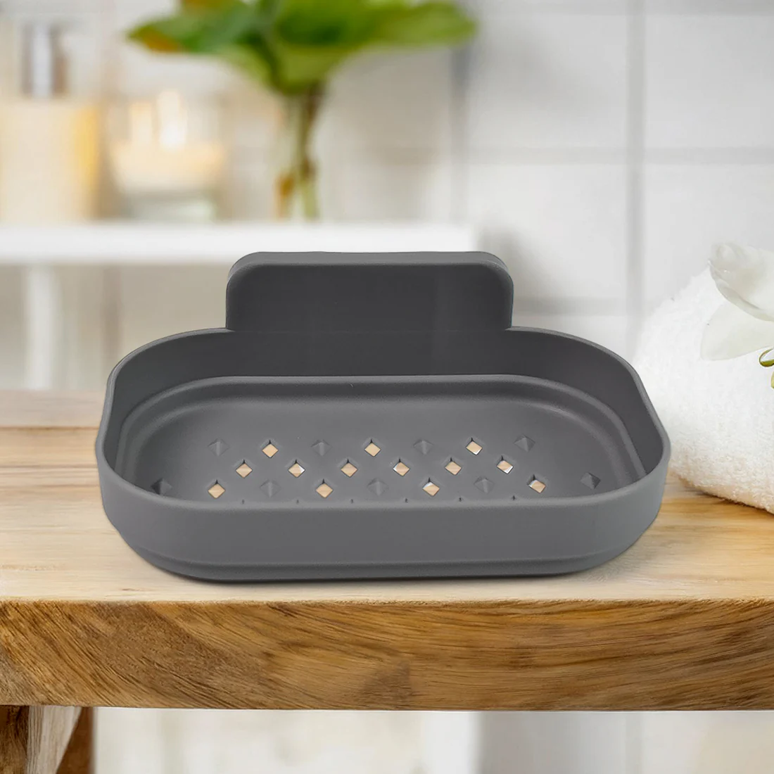 Self Adhesive Wall Mounted Soap Dish Holder Black Color