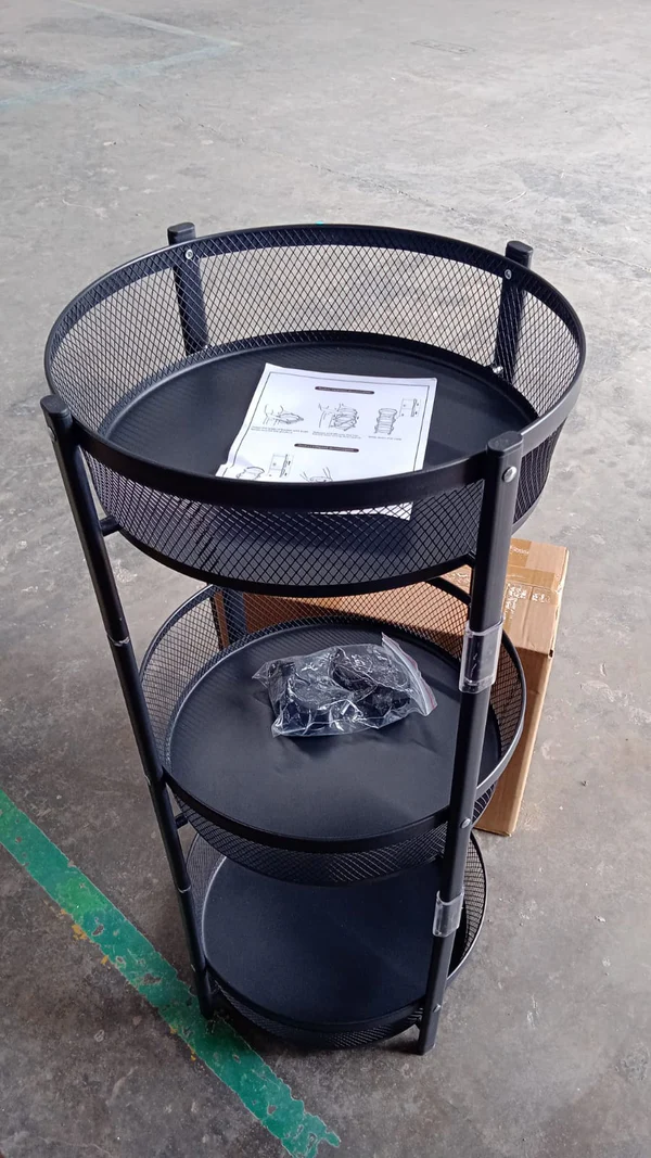 3 Layer Round Metal Storage Trolley with Wheels