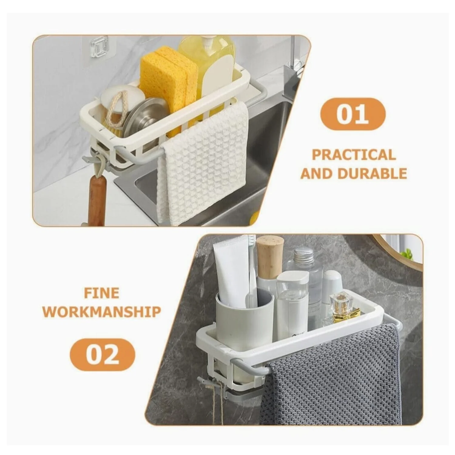 Multipurpose Hanging Drain Rack Sponge Holder with Hook