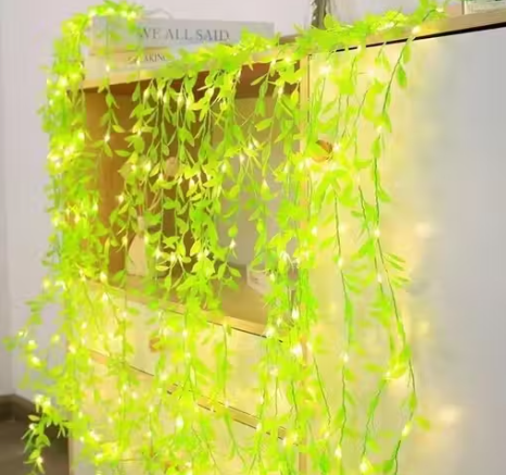 Artificial Leaf Curtain String Lights With 200 Warm White LEDs