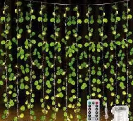 Artificial Leaf Curtain String Lights With 200 Warm White LEDs