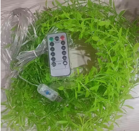 Artificial Leaf Curtain String Lights With 200 Warm White LEDs