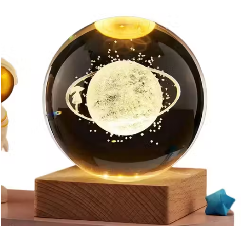 3D Crystal Ball USB Night Lamp With Wood...