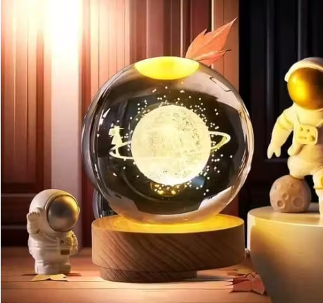 3D Crystal Ball USB Night Lamp With Wooden Base