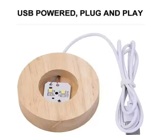 3D Crystal Ball USB Night Lamp With Wooden Base