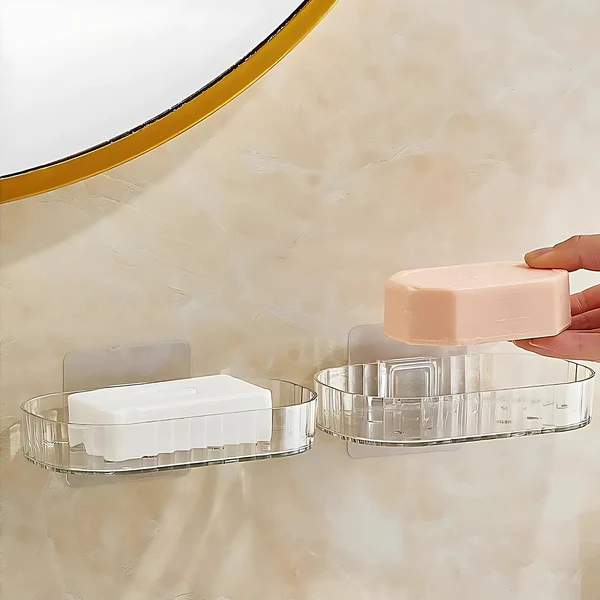 Transparent Self Adhesive Wall Mounted Soap Dish Set of 2