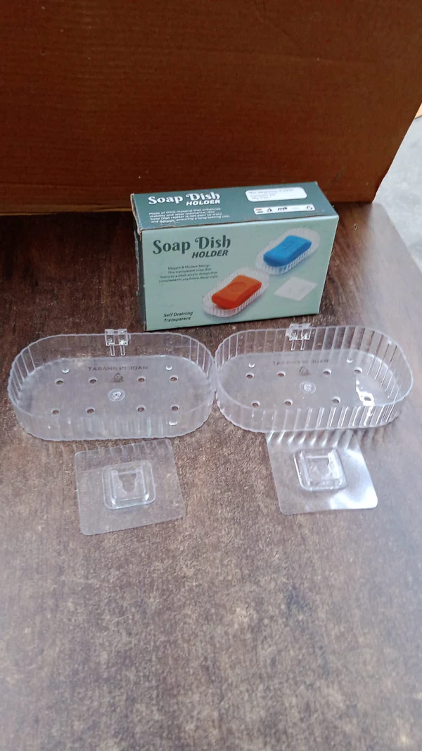 Transparent Self Adhesive Wall Mounted Soap Dish Set of 2