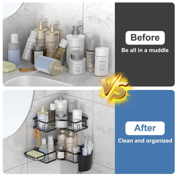 Self Adhesive Iron Coated Corner Shelf Organizer Set of 2