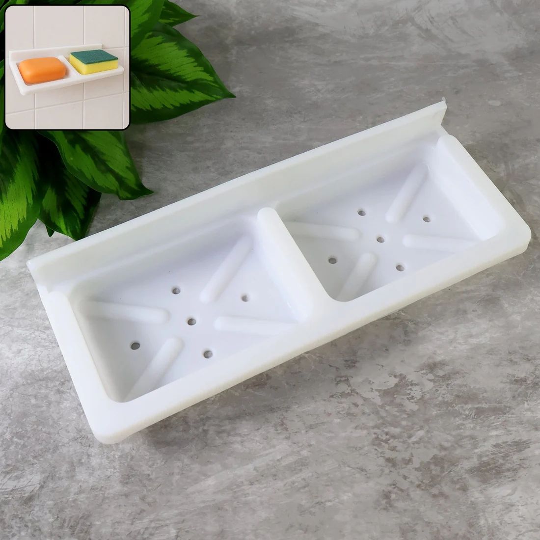 Wall Mounted Double Compartment Soap and Sponge Holder