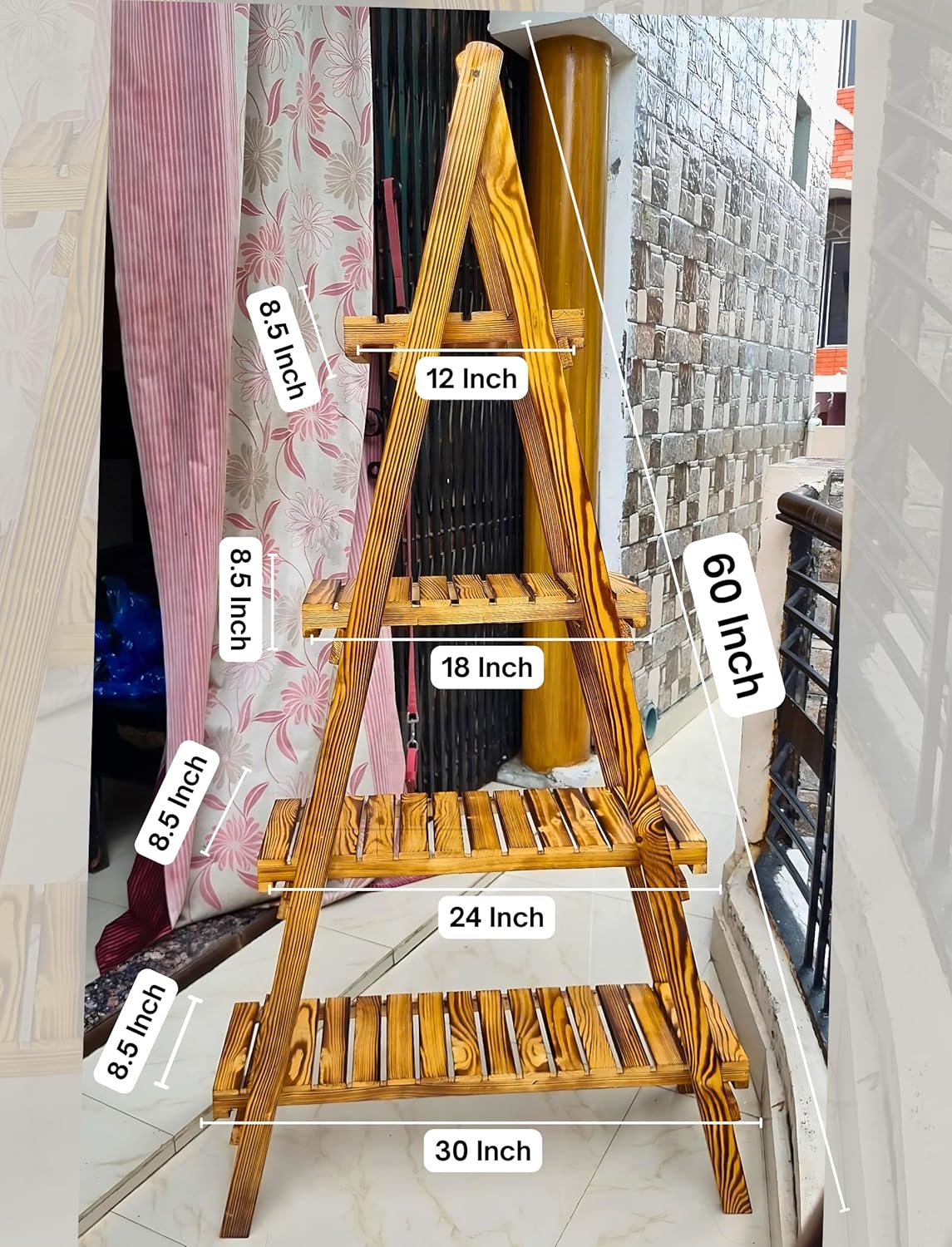 Premium 4 Tier Decor Ladder Shelf 5ft Pinewood Corner Shelf