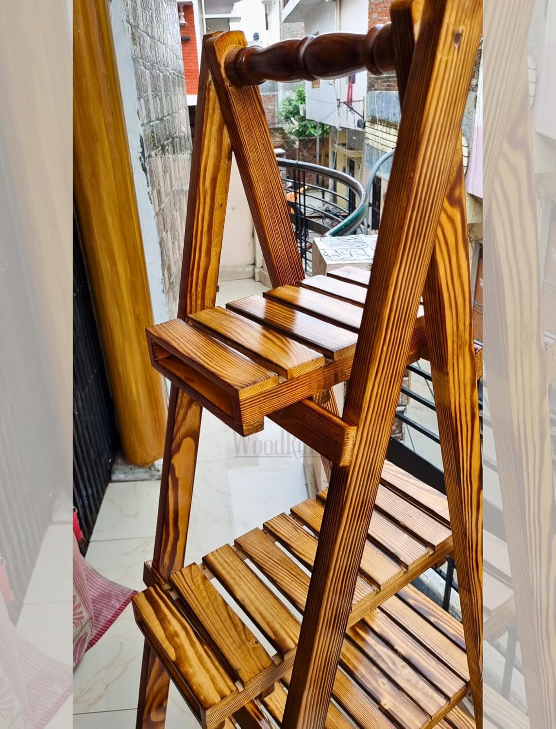 Premium 4 Tier Decor Ladder Shelf 5ft Pinewood Corner Shelf