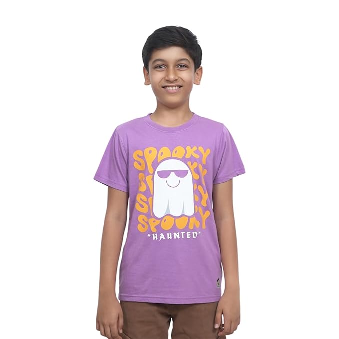 Unisex Kids T-Shirt – Spooky Haunted Digital Print, Black, Cotton-Modal Blend, Softer & More Breathable Than 100% Cotton, Boys & Girls Casual Wear