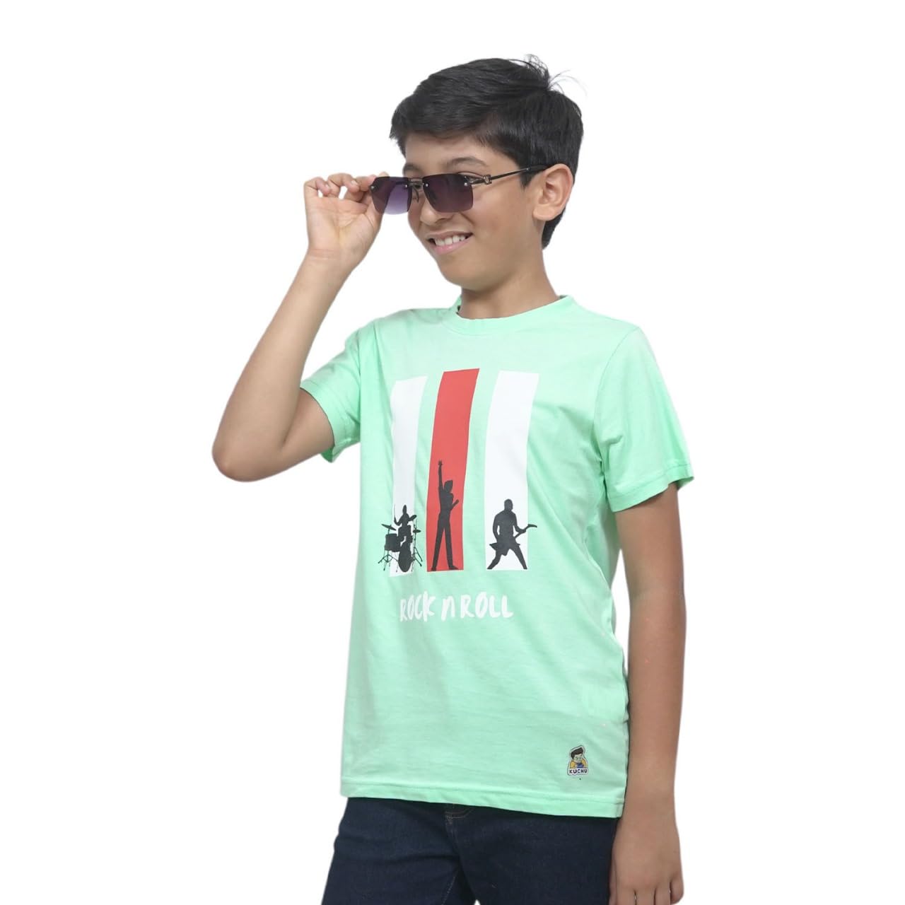 Unisex Kids’ T-Shirt  – Lime Green Rock n Roll Digital Print | Soft Cotton-Modal Blend | Breathable, Comfortable Wear for Boys & Girls