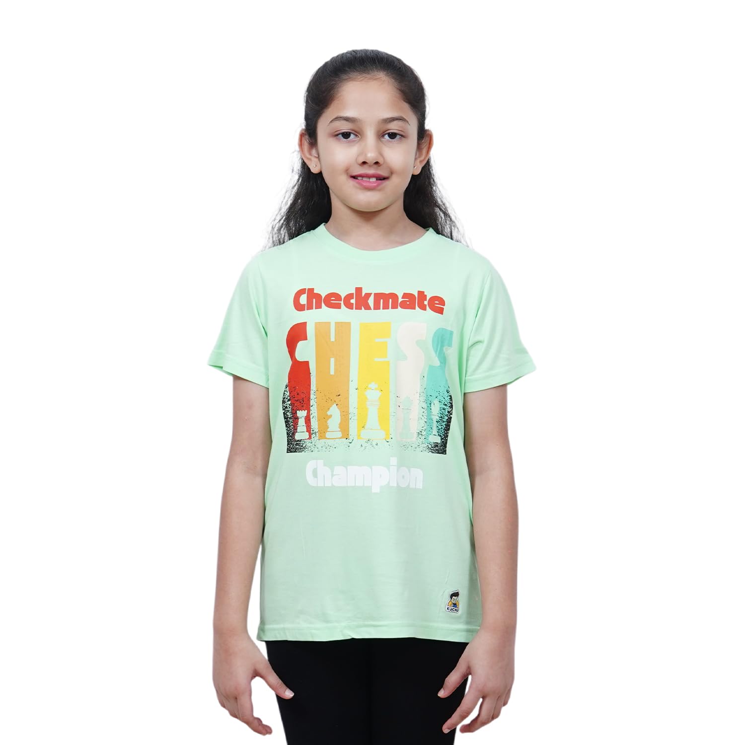 Unisex Kids’ T-Shirt | Light Green Checkmate Digital Print | Soft Cotton-Modal Blend | Stylish, Breathable & Durable Everyday Wear for Boys & Girls