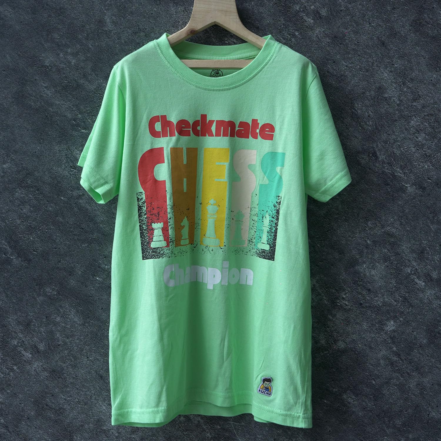 Unisex Kids’ T-Shirt | Light Green Checkmate Digital Print | Soft Cotton-Modal Blend | Stylish, Breathable & Durable Everyday Wear for Boys & Girls