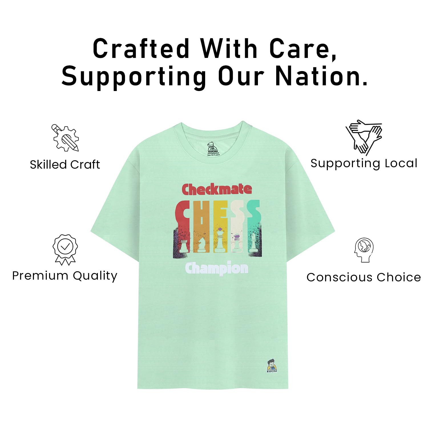 Unisex Kids’ T-Shirt | Light Green Checkmate Digital Print | Soft Cotton-Modal Blend | Stylish, Breathable & Durable Everyday Wear for Boys & Girls