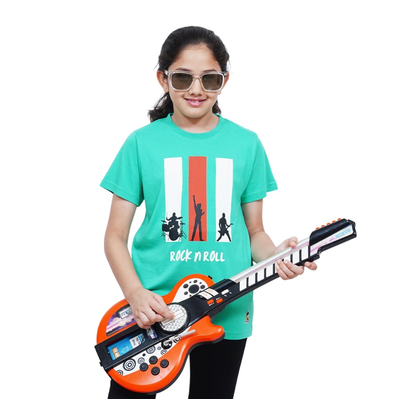 Unisex Kids’ T-Shirt  – Lime Green Rock n Roll Digital Print | Soft Cotton-Modal Blend | Breathable, Comfortable Wear for Boys & Girls