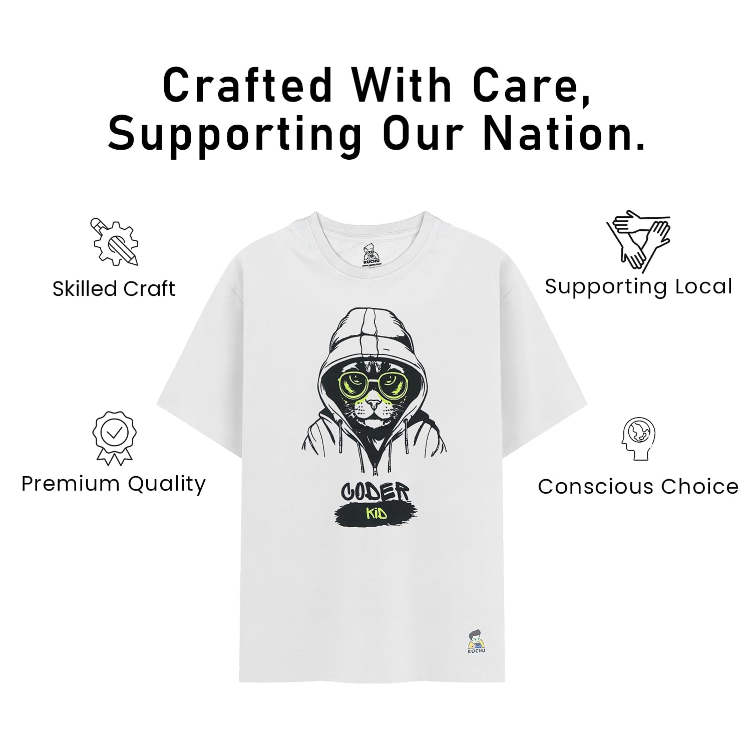 Kids’ Unisex T-Shirt  – Purple “Coder Cat” Cartoon Digital Print | Soft Cotton-Modal Blend, Breathable & Comfortable Everyday Wear, Stylish Graphic Tee for Boys & Girls