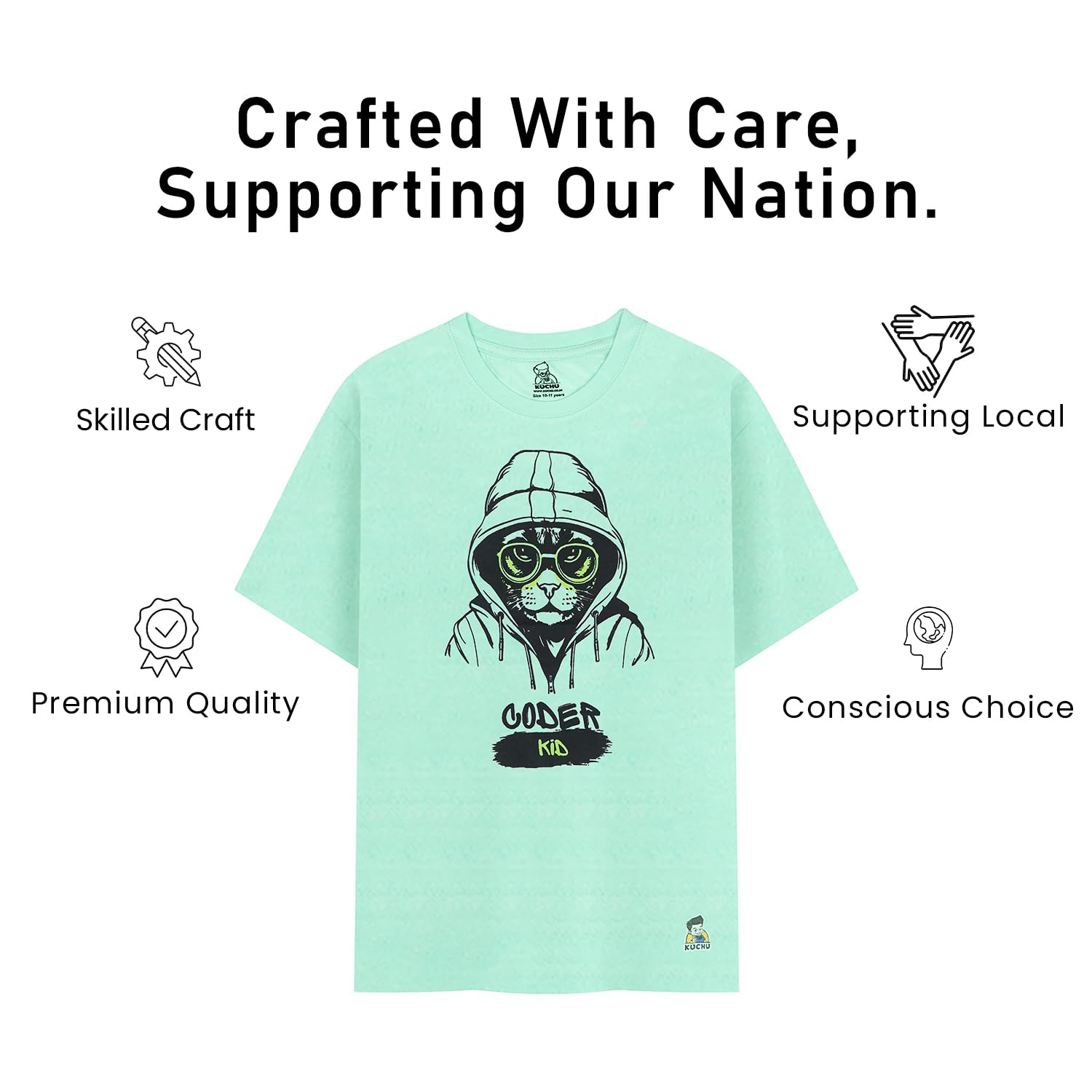 Kids’ Unisex T-Shirt  – Purple “Coder Cat” Cartoon Digital Print | Soft Cotton-Modal Blend, Breathable & Comfortable Everyday Wear, Stylish Graphic Tee for Boys & Girls