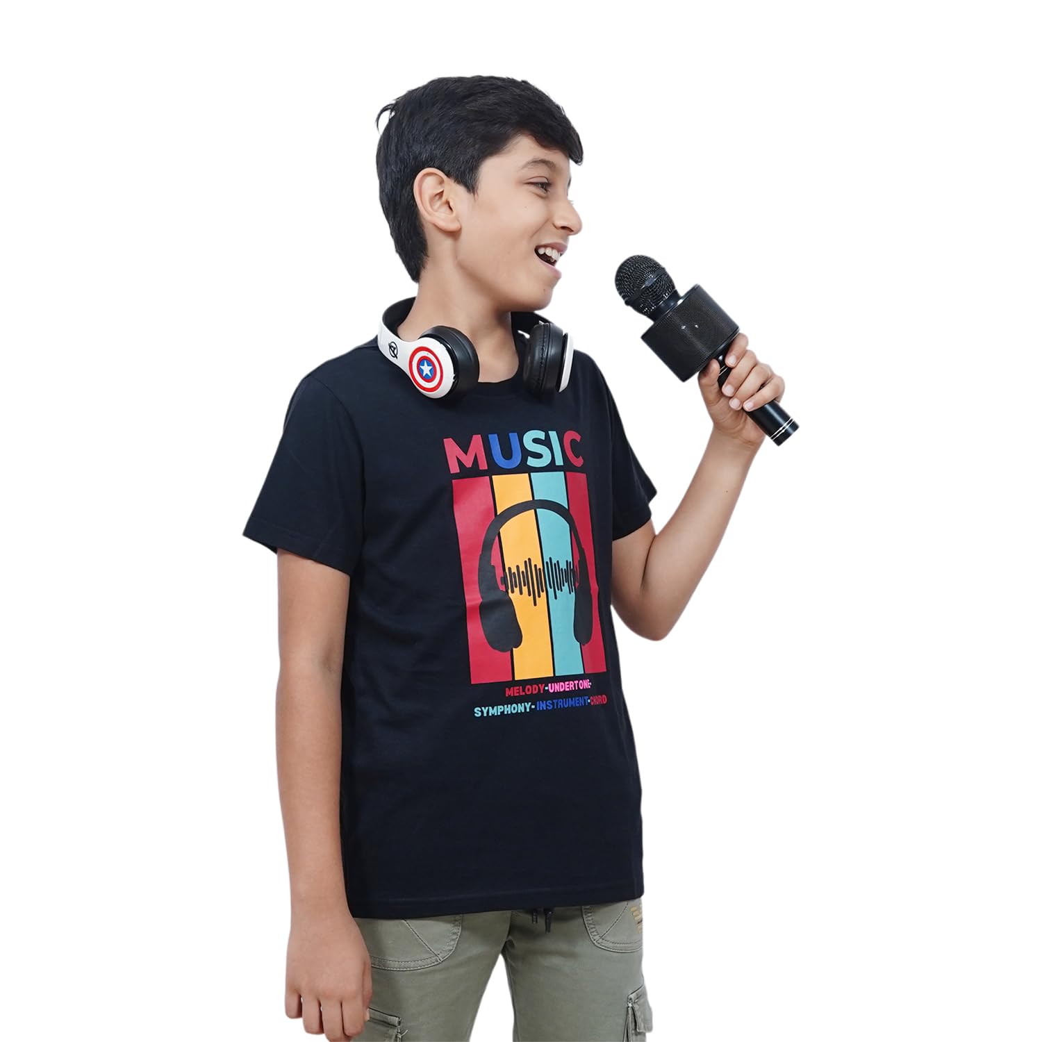Kids’ Unisex T-Shirt  | “Music” Graphic Digital Print | Soft Cotton-Modal Blend | Breathable, Stretchable & Durable Casual Wear for Boys & Girls
