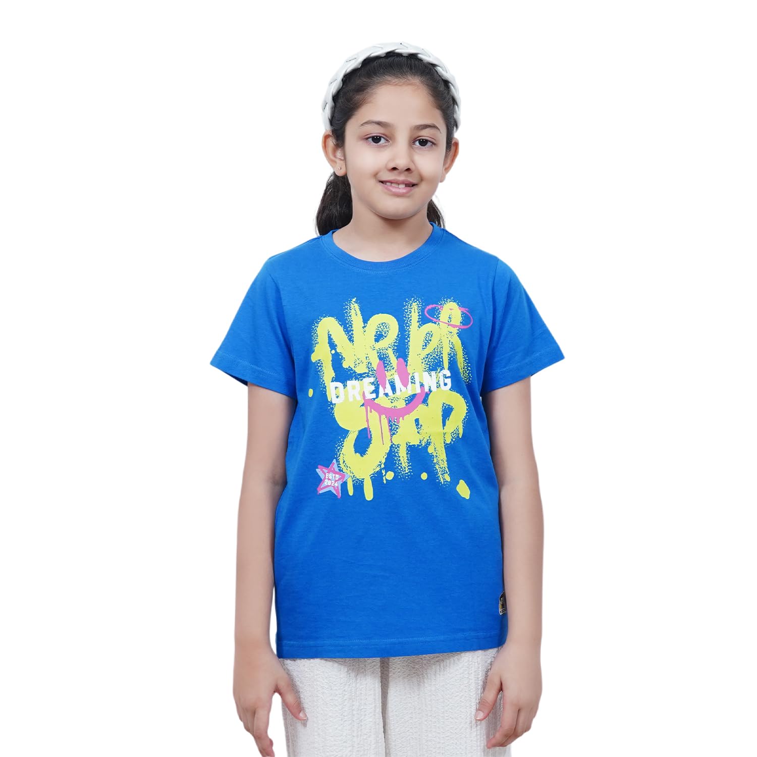 Kids’ Unisex T-Shirt (Dark Blue) – “Never Stop Dreaming” Digital Print | Soft Cotton-Modal Blend | Breathable, Comfortable & Stylish Everyday Wear for Boys & Girls