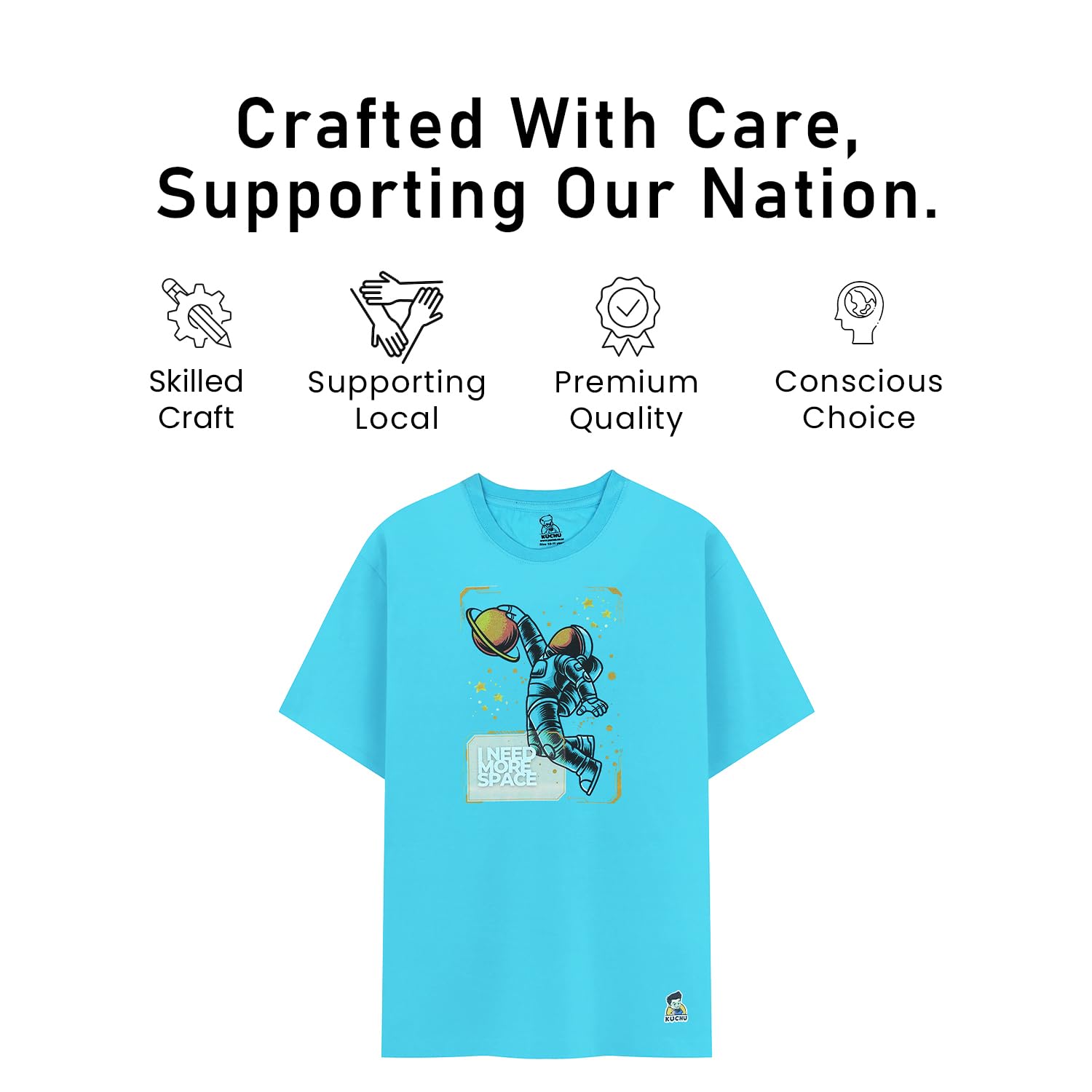 Kids’ Unisex T-Shirt “More Space” Digital Print | Premium Cotton-Modal Blend | Soft, Breathable & Durable Casual Wear for Boys & Girls