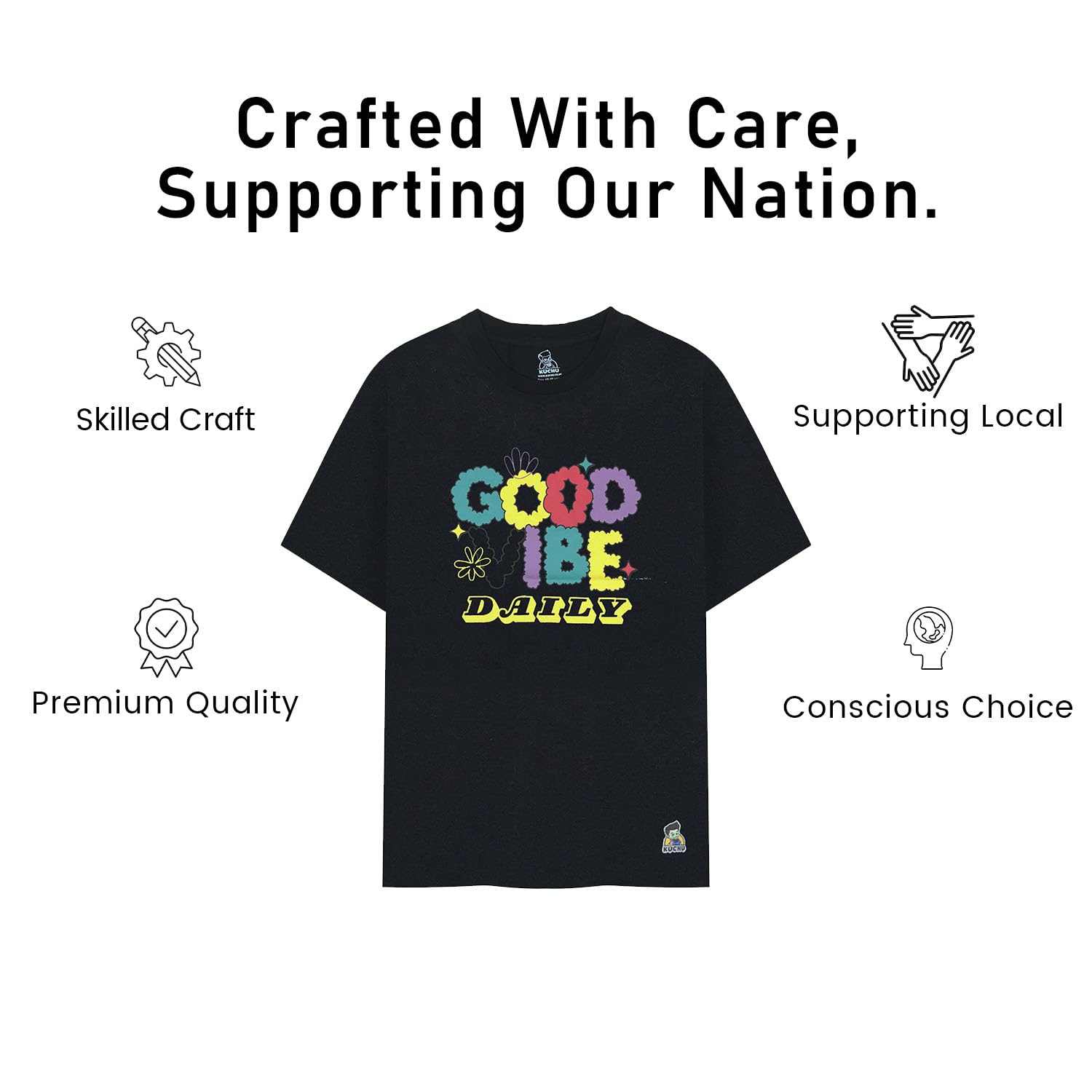 Kids Good Vibes Cotton Modal T Shirt Soft Breathable Casual