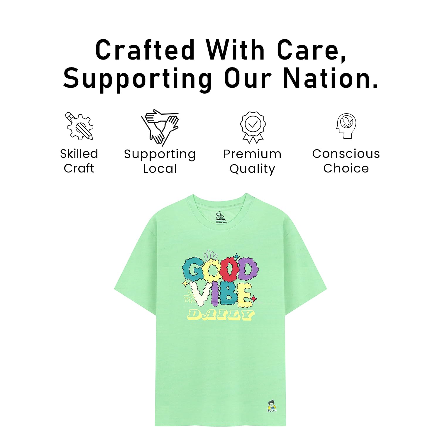 Kids’ Unisex T-Shirt for (Light Gray) “Good Vibes” Digital Print | Cotton-Modal Blend | Soft, Breathable, and Durable Casual Wear for Boys & Girls