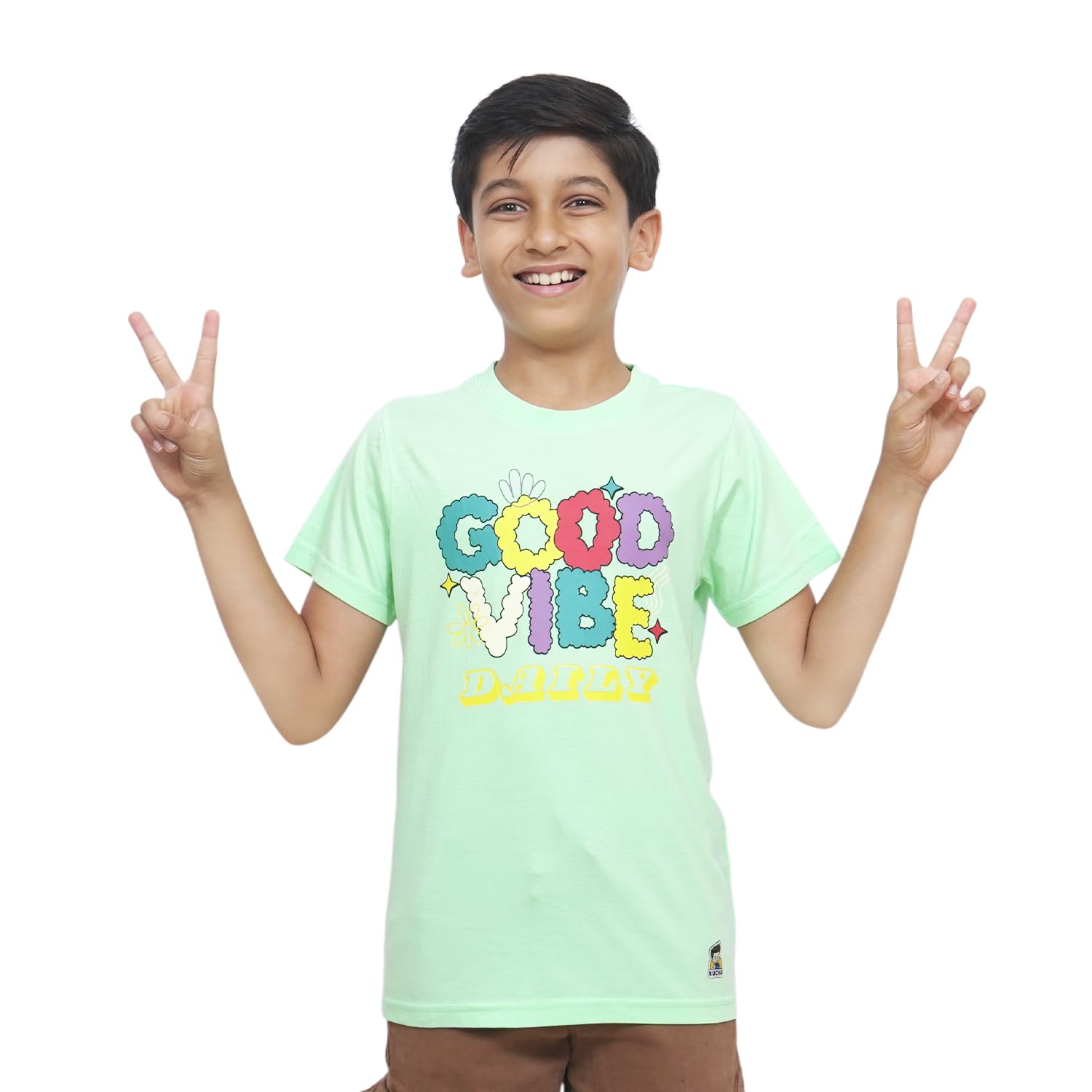 Kids Good Vibes Digital Print Cotton Modal T Shirt Light Gray