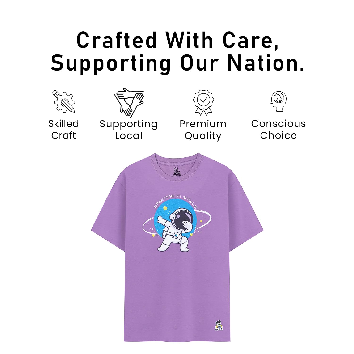 Kids’ Unisex T-Shirt  | “Orbiting” Space-Themed Digital Print | Ultra-Soft Cotton-Modal Blend, Breathable & Durable Casual Wear for Boys & Girls