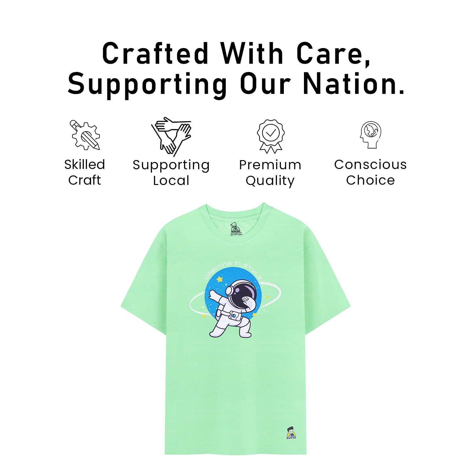 Kids’ Unisex T-Shirt  | “Orbiting” Space-Themed Digital Print | Ultra-Soft Cotton-Modal Blend, Breathable & Durable Casual Wear for Boys & Girls