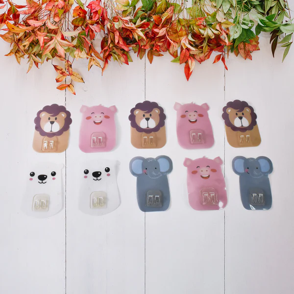Wall Mounted Cartoon Self Adhesive Hooks Set of 10